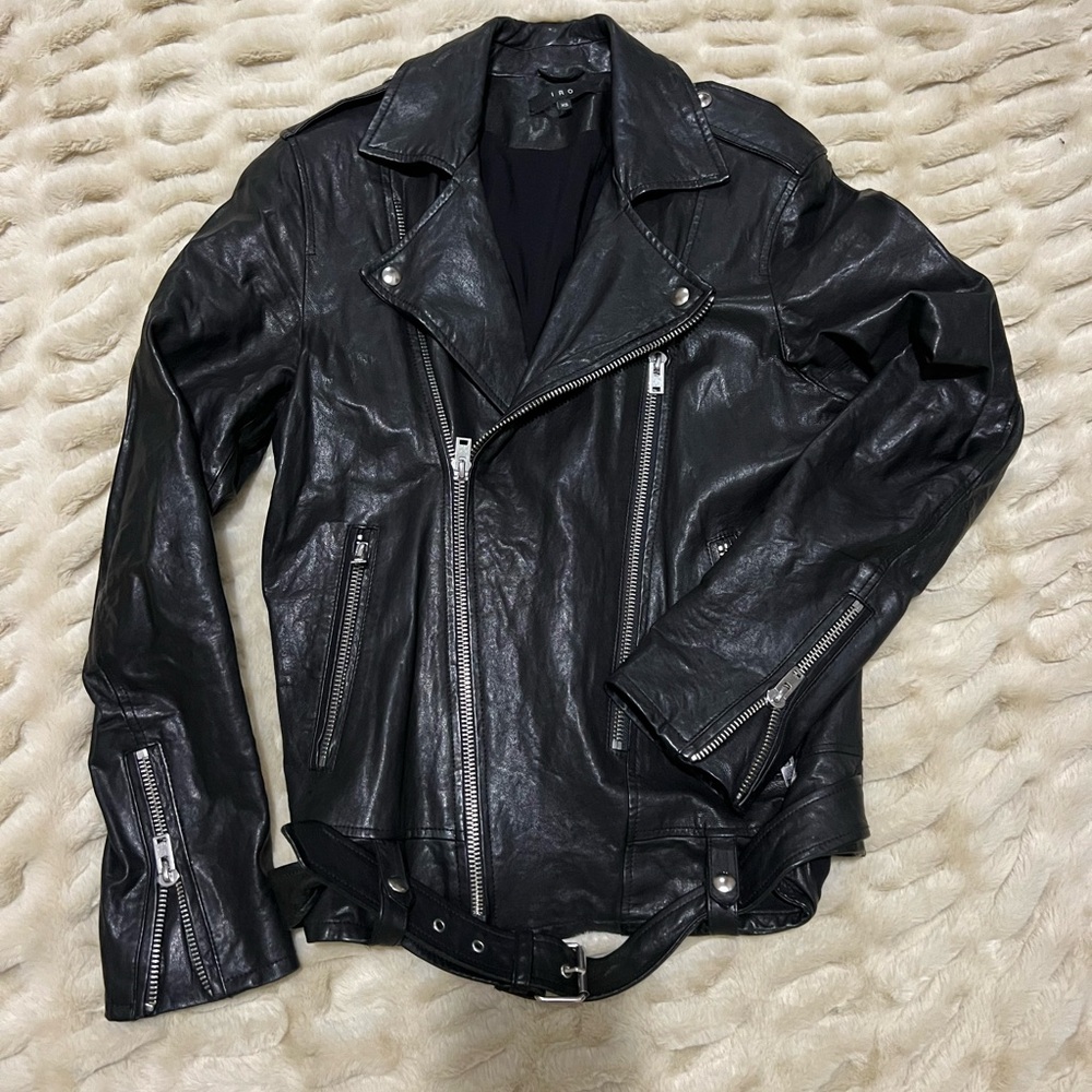IRO Paris Men’s Black Lamb Leather Biker Jacket XS Moto